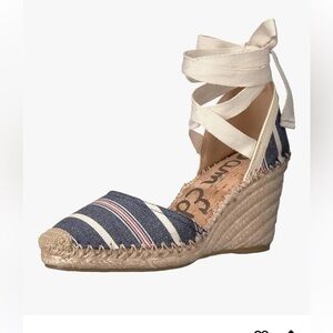 Sam Edelman Women's Patsy Espadrille Wedge Sandal Blue Americana Stripe Size 7.5